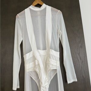 Sheer White Bodysuit with built in bottom cover up